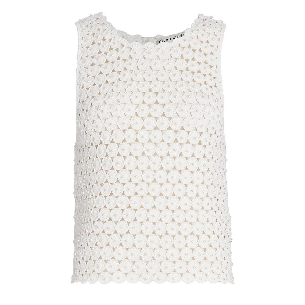 Olivia Crocheted Beige Reva Pearl Top Size M